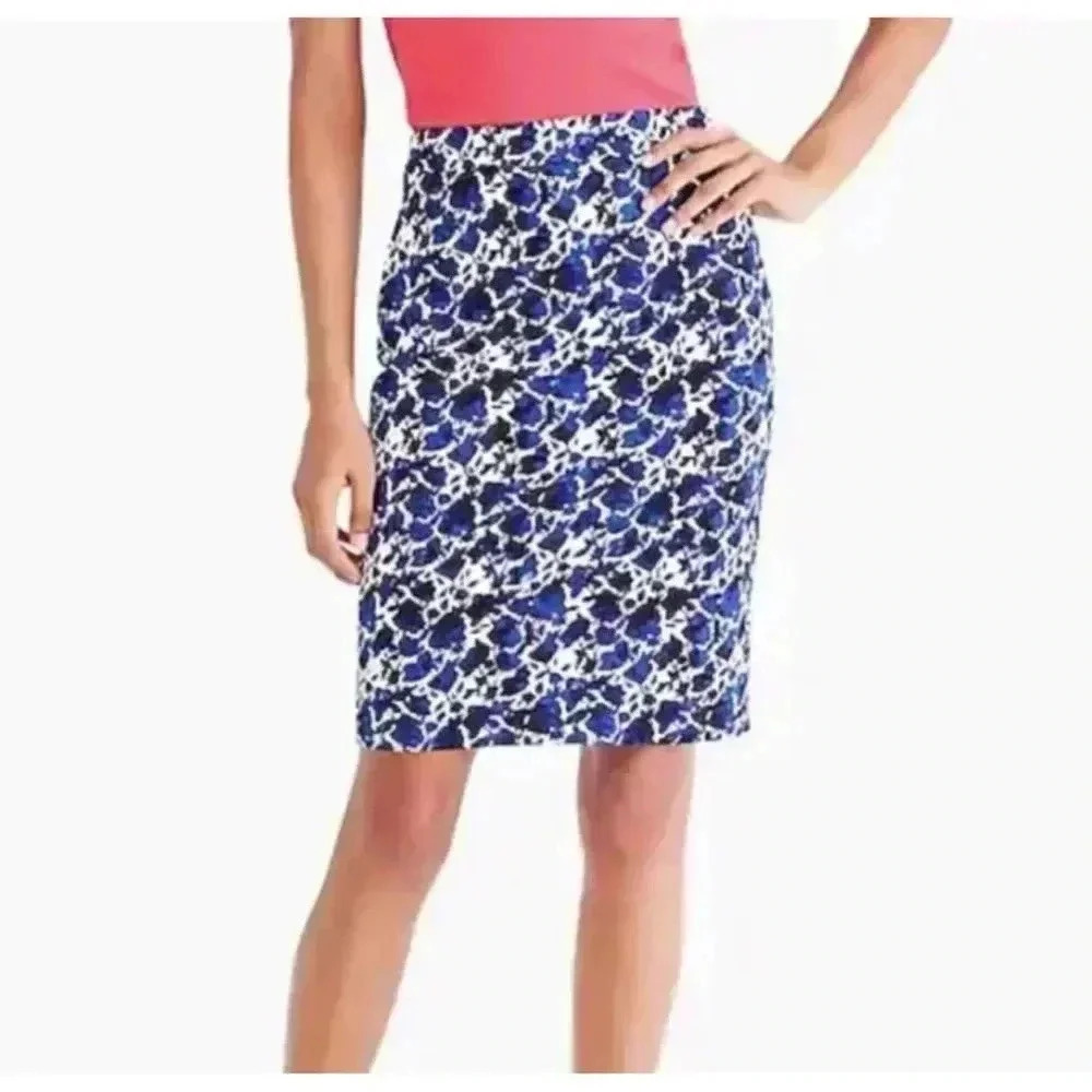 J. Crew‎ Factory Size 20  Blue Ivory Floral Printed Basketweave Pencil Sk…